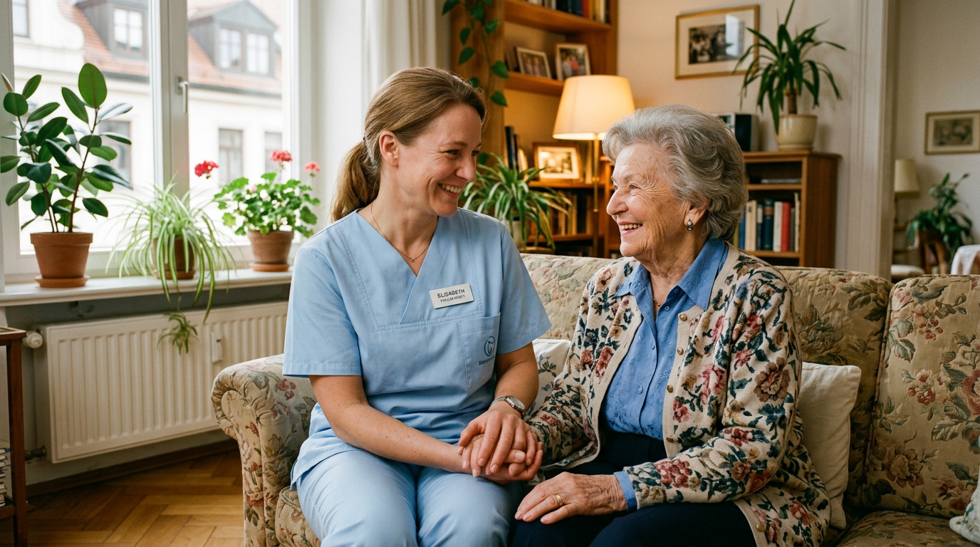Pflegekraft von Bavaria Vitalpflegedienst bei einem Patienten in Moosach München